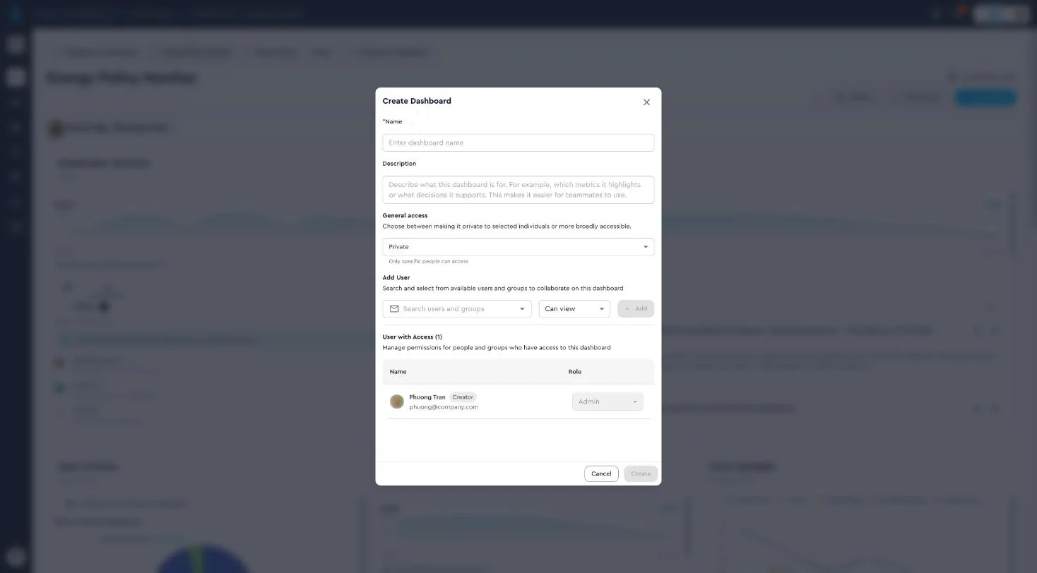 Create dashboard dialog
