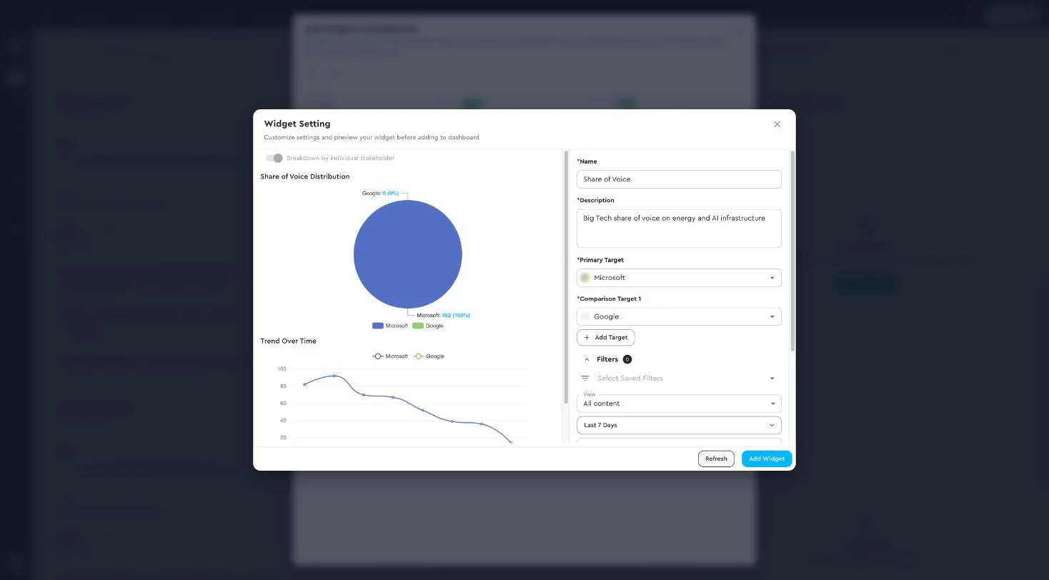 Widget setting with live preview