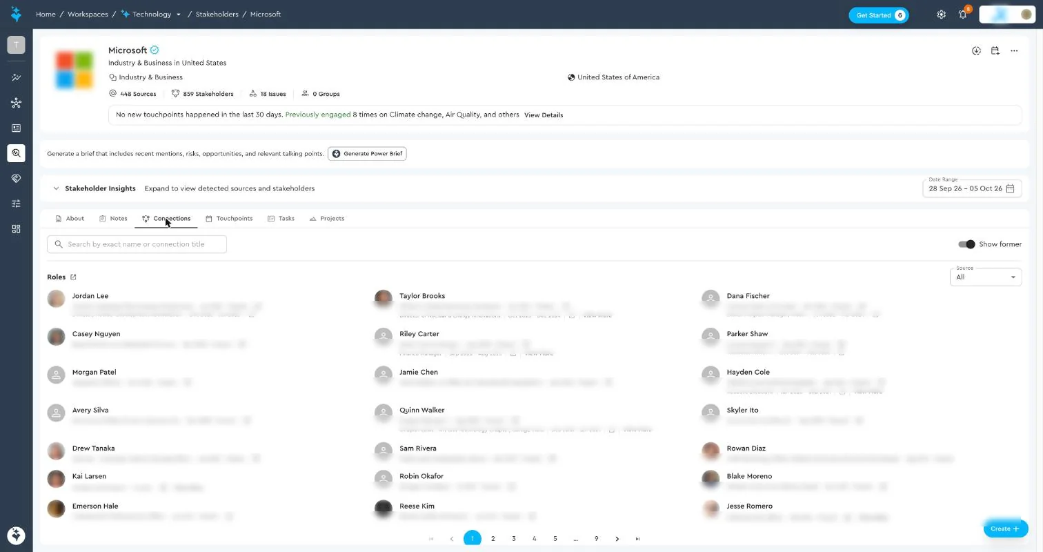 Stakeholder profile Connections tab