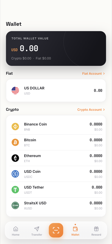 PayMight wallet screen showing fiat and crypto balances